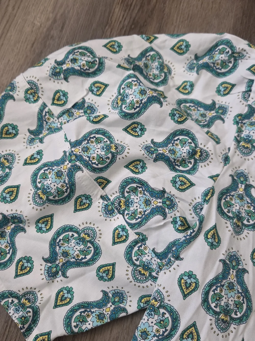 NWT LOFT Teal Medallion Paisley Puff Sleeve V-Neck Boxy Blouse Sz XS
